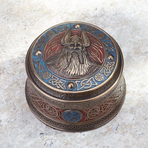 Veronese Norse God Odin Viking Round Stash Box Cold Cast Resin Bronze Finish Sculpture - Image 4