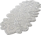 Beaded Table Runner Decorative Hand Glitz Rustic Farmhouse for Scalloped Design - 13x36 Inch - Ivory Silver - Image 2
