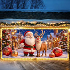 Cute Santa Claus Reindeer Christmas Garage Door Banner 7x16 FT, Large 2-Car Winter Wonderland Outdoor Wall Mural Backdrop, Funny Holiday Hanging Cover Sign Decoration for House Exterior Party by THISFIND