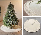 NIBESSER Knit Christmas Tree Skirt White 48" - Ivory Knitted Mat for Christmas Decorations, Yarn Thick Rustic Cable Knit Tree Skirt for Home Party Ornaments - Image 4