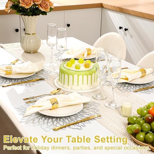 Set of 18 Round Placemats Silver, Heat-Resistant PVC Table Mats with Luxury Metallic Glossy Finish for Thanksgiving Christmas Wedding Party Decor, Easy to Clean - Image 6