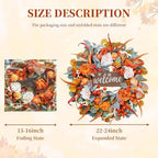 Fall Wreath for Front Door, 24 Inch Autumn Wreath with lamb's Ear Leaves, Roses, Berries & Wooden Sign,Fall Decorations for Home, Artificial Flowers Harvest and Thanksgiving Indoor & Outdoor - Image 3
