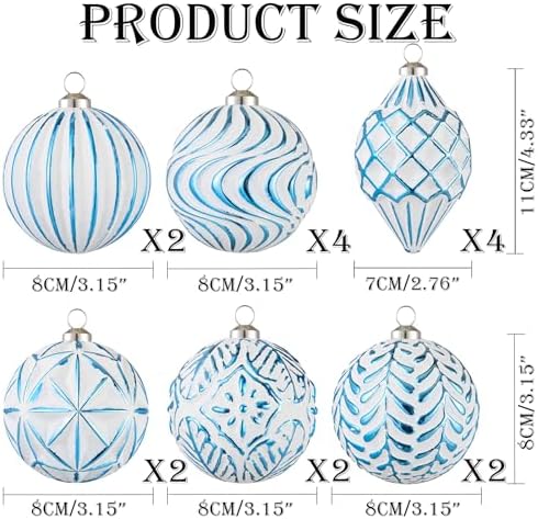 16Pcs Vintage Rustic Christmas Ball Ornaments - Large Shatterproof Neutral Christmas Ornaments Set Farmhouse Christmas Decor for Xmas Tree Home Party Holiday (Blue) - Image 2