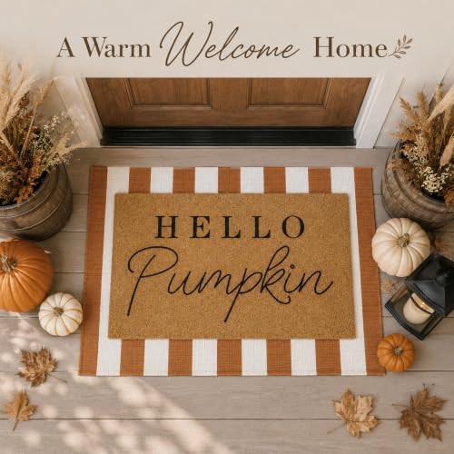 Tinideya 2 Pcs Hello Pumpkin Layered Doormat Set, White Orange - Image 3