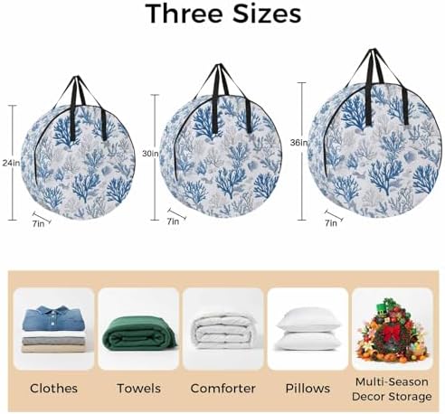 Water Blue Coral Round Storage Bag 24 Inch, Summer Shell Starfish Marine Life Clothes Storage Container with Handles Heavy Duty Organizer for Comforter, Bedding & Holiday Wreaths - Image 7