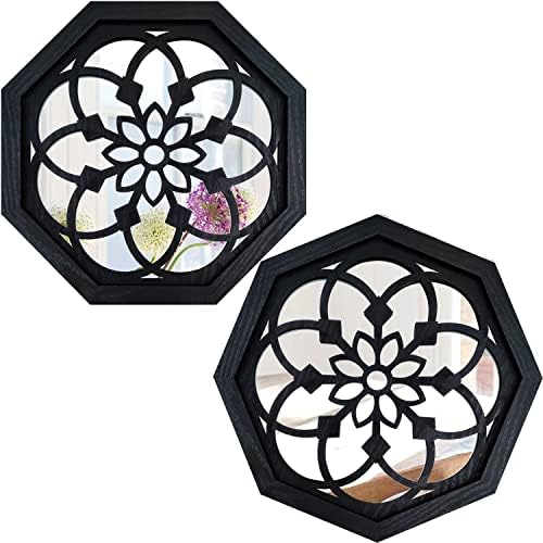 ZOLAPI 2-Piece Octagon Wall-Mounted Mirrors,Vintage Farmhouse Mirror for Wall Decor,Black Decorative Accent Mirror for Foyer, Bathroom, Bedroom. (12”x12”) by ZOLAPI