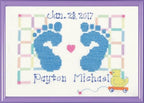 Janlynn Counted Cross Stitch Kit, Baby Feet Birth Announcement Blue, By the yard by Janlynn