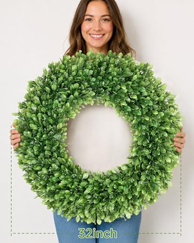 32 inch Artificial Large Boxwood Wreath for Front Door, Greenery Spring Summer Wreath for All Seasons, St Patrick's Day Decoration, Farmhouse Garden Wedding Indoor Outdoor Decor - Image 3