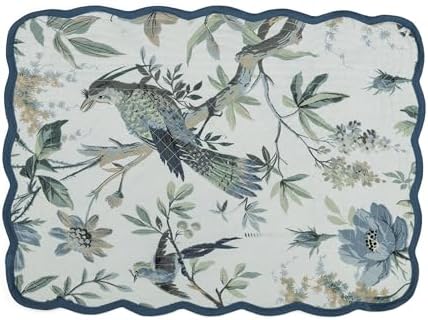 Peacock Vines Luxury Handcrafted Placemats (Reversible) Cotton Quilted Fabric Machine Washable – Set of 6 – Elegant Home Decor – 14 x 19 inches – Bloom Collection - Image 3