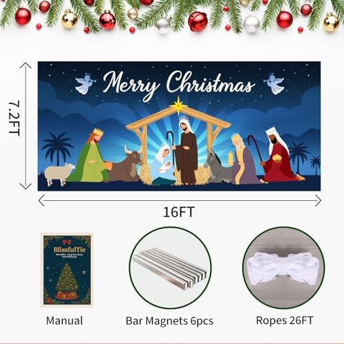 Garage Door Christmas Cover 7x16FT: Garage Nativity Scene Decorations with Bar Magnets & Ropes, Holiday Garage Door Banner Decorative Xmas for Indoor Outdoor [Include Installation Instructions] - Image 3
