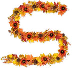 Glitzhome Fall Garland for Mantle, 12ft Sunflower Garland with Pinecones Acorns and Natural Twigs, Floral Decor for Home Fireplace Shelf Fall Display - Image 6