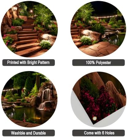 Garden Garage Door Banner 6 x 13 FT, Waterfall Pond Night Garden Garage Door Cover, Scenic Stone Path Landscape Outdoor Garage Door Decorations with Lanterns & Flowers, Nature Backdrop (Courtyard) - Image 7