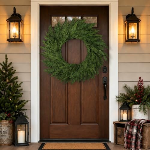 32’’ Large Real Touch Christmas Wreath, Artificial Cedar Wreath for Door - Image 2