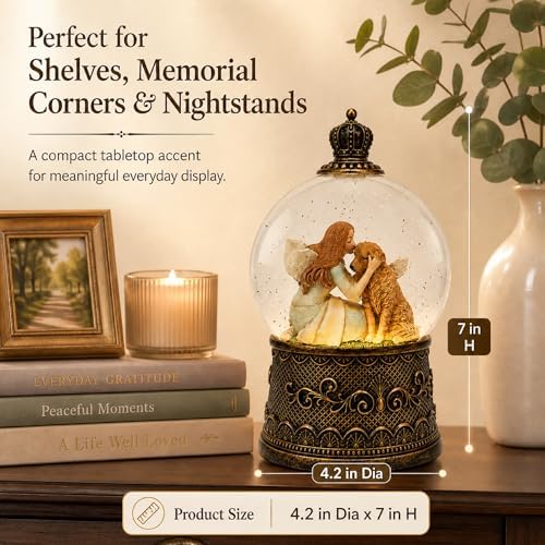 Dog Memorial Gifts for Loss of Dog Sympathy Gift，Snow Globe with Auto Swirling Glitter & 6H Timer, Battery or USB Powered, Dog Passing Away Gifts for Home Decor - Image 6