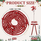 WinnerWhy 49 Pcs Christmas Garland Set, Wood Bead Holly Berry Velvet Bows - Image 2