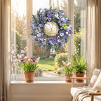 Wildflower Spring Wreaths for Front Door 24 Inch, Blue Summer Door Wreath - Image 4