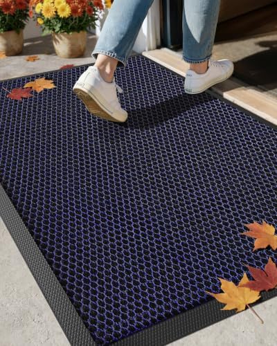 Color&Geometry Outside Welcome Front Door Mat, 32"x48" Blue by COLORG