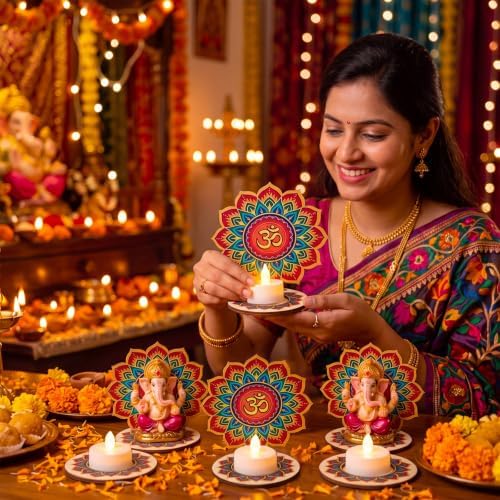 DoubleFill 24 Pack Indian Decorations for Pooja Candle Holder, Om Shadow - Image 6
