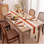 8 Set Boho Placemats with Table Runner, Scalloped Woven, Orange - Image 6