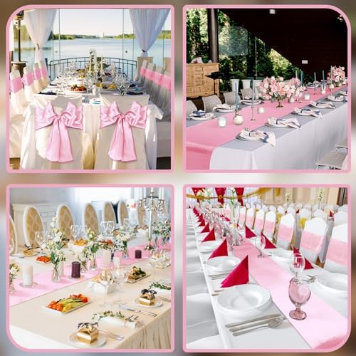 Bencailor 24 Pcs Pink Satin Table Runners Bulk, 12 x 108 Inch - Image 2