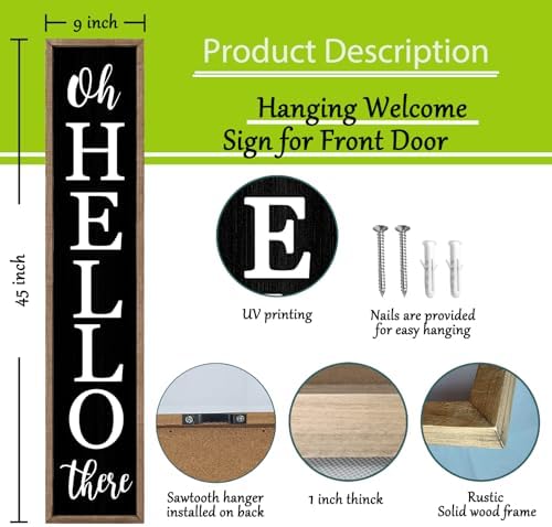flowtorely Oh Hello There Outdoor Welcome Sign, 45"X9", Wood Black - Image 2