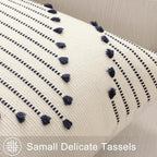 Mecatny Boho Outdoor Throw Pillow Covers 16x16 Set of 2 Navy & Cream White - Image 4