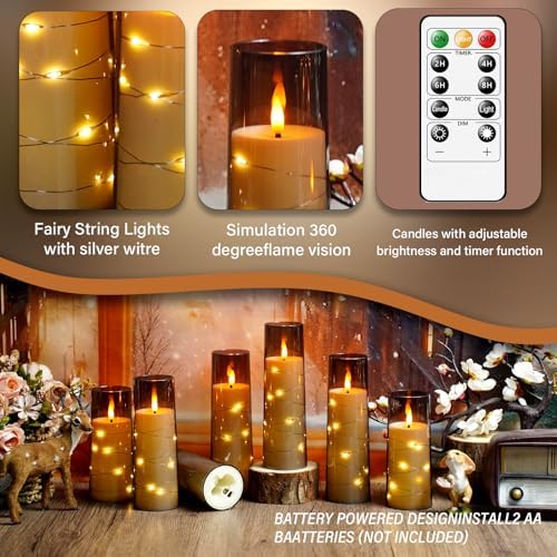 Flameless LED Candles with Timer 24 Pc Flickering Flameless Candles for Romantic Ambiance and Home Decoration Stable Acrylic Shell,with Embedded Star String，Battery Operated Candles（Grey） - Image 2