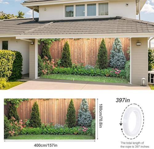 ANNA QUEEN Floral Garden Garage Door Banner 6 x 13FT, Vibrant Flowers & Greenery Garage Door Cover, Outdoor Garage Decoration for Parties Home Decor - Image 3