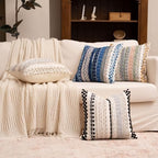 Boho Chenille Tufted Throw Pillow Covers 18x18 Inch Set of 2 Farmhouse Black Woven Striped Decorative Pillowcases for Couch Sofa Bed - Image 3