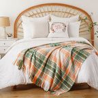 BATTILO Mohair Plaid Throw Blanket for Couch, Green Orange, 50 x 60 Inch - Image 3