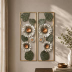 BIOGRN Metal Wall Art Set of 2, 3D Framed Floral Metal Wall Art Decor by BIOGRN