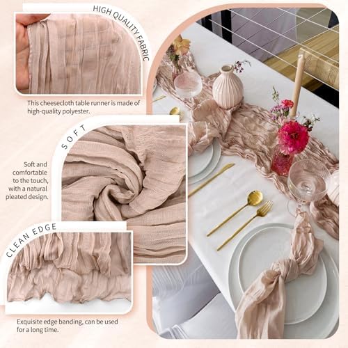 30 Pack Cheesecloth Table Runner 10FT Dusty Pink Table Runner Boho Gauze Cheese Cloth Table Runners Long Rustic Sheer Table Decorations for Wedding Party Baby Bridal Shower Birthday Holiday Home - Image 3