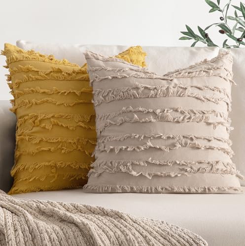 MIULEE Boho Linen Striped Euro Throw Pillow Covers 26x26, Beige - Image 4