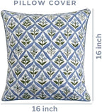 Ridhi Block Print Light Steel Blue Pillow Cover 16" x 16" (Pack of 2) Decorative Couch Pillows for Living Room, Chic Boho Cute Outdoor Pillows Covers Gifts for Spring, Easter and Valentine - Image 3