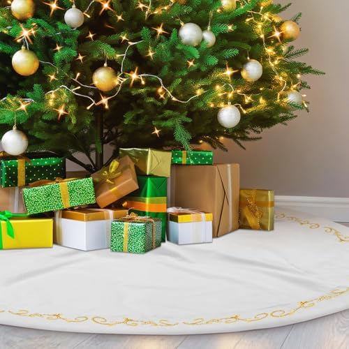 HyDren 72 Inch Velvet Christmas White Tree Skirt (Classical Style) by HyDren