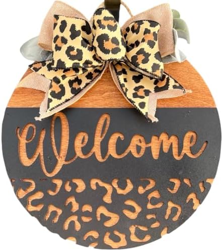 Wood front door sign Wood sign Home decor Welcome sign Sign for front door House warming gift Wedding gift (Leopard Welcome-DS010(A39) S003, 11" Width) by Unknown