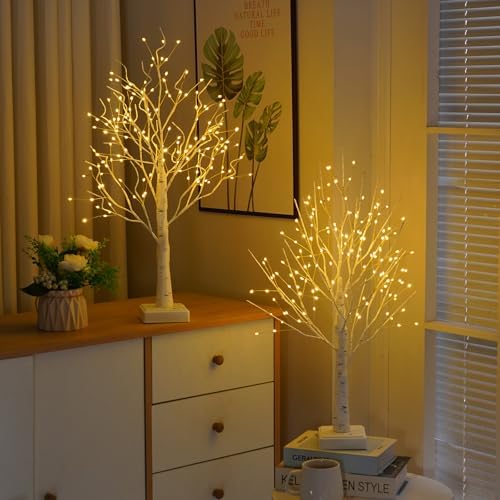 PXBNIUYA 2 Pack Artificial Tree Lamp with Timer,DIY Birch Tree LED Light - Image 4