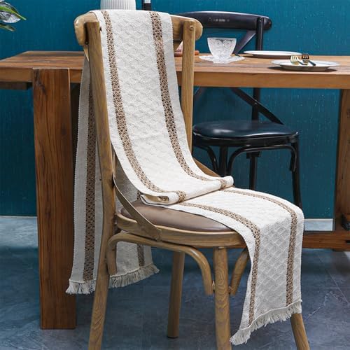 Niviy Boho Table Runners 120 Inches Long Farmhouse Macrame Table Runner Cotton Linen Woven Table Runners for Fall Dining Table Home Decor, Beige & Brown - Image 5