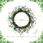 Glitzhome 20" St.Patrick's Shamrock Berry Wreath, Artificial Wreaths Garland for Holiday Front Door Wall Window Party Decor - Image 2