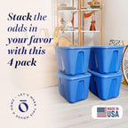 HOMZ 4-Pack Durable Molded Bin, Plastic Storage Containers w/Lids, 18 Gallon, Blue - Stackable Organizer Totes and Boxes for Bedroom, Kitchen, and Garage Organization - Image 2