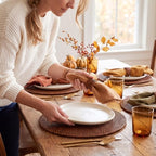 6 Pcs Rattan Charger Placemats with Napkin Rings Set, Dark Brown - Image 2