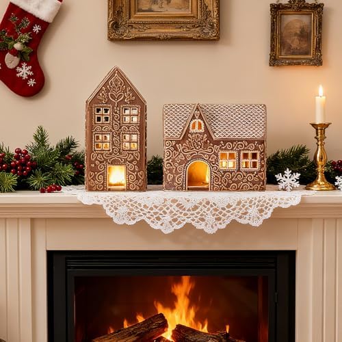 WDS WONDROUS Ceramic Christmas Gingerbread House Decor, Light Up Houses - Image 5