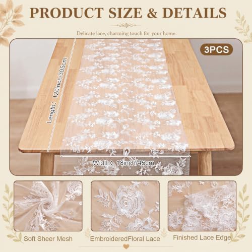 3 Pcs Floral Table Runner Wedding Home Party Decor - Image 2