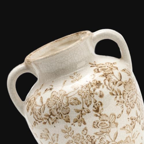 Ceramic Vintage Vase, Utensil Holder, Flower Decorative Vase with Handles, Chinoiserie Decor Rustic Farmhouse Retro Floral Vases for Table Bookshelf Mantel Kitchen Living Room Office - 6.7” Brown 018 - Image 5