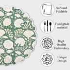 Ridhi Floral Block Print Round Placemats 15" in, Set of 4, Moss Green - Image 5