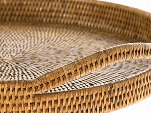 KOUBOO La Jolla Rattan Serving Ottoman Tray with Handles, Honey Brown - Image 7