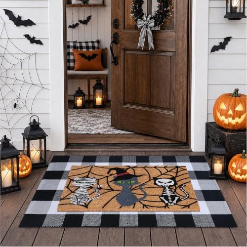 Halloween Door Mat Set, Coir Front Doormat & 43*28 Inches Buffalo Plaid Rug by Unknown