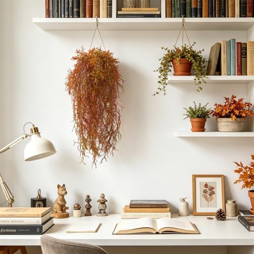 dallisten 4Pcs Autumn Fake Hanging Fern Plants for Outdoors, UV Resistant Artificial Ferns Fall Vines Faux Trailing Plants for Indoor Wall Porch Home Thanksgiving Halloween Decor(4PCS Orange Ferns) - Image 2