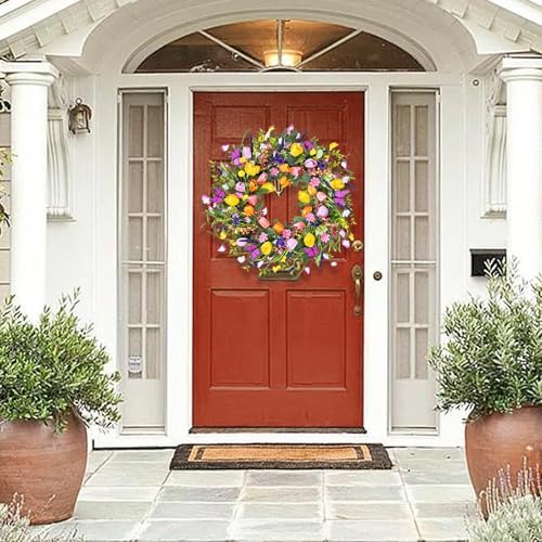 24 Inch Spring & Summer Artificial LED Tulip Wreath with LED Lights, Multicolor, for Easter, Holidays & Celebrations - Image 5