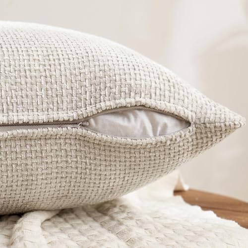 MIULEE Decorative Chenille Pillow Covers Neutral Beige 22x22 Pack of 4 - Image 7